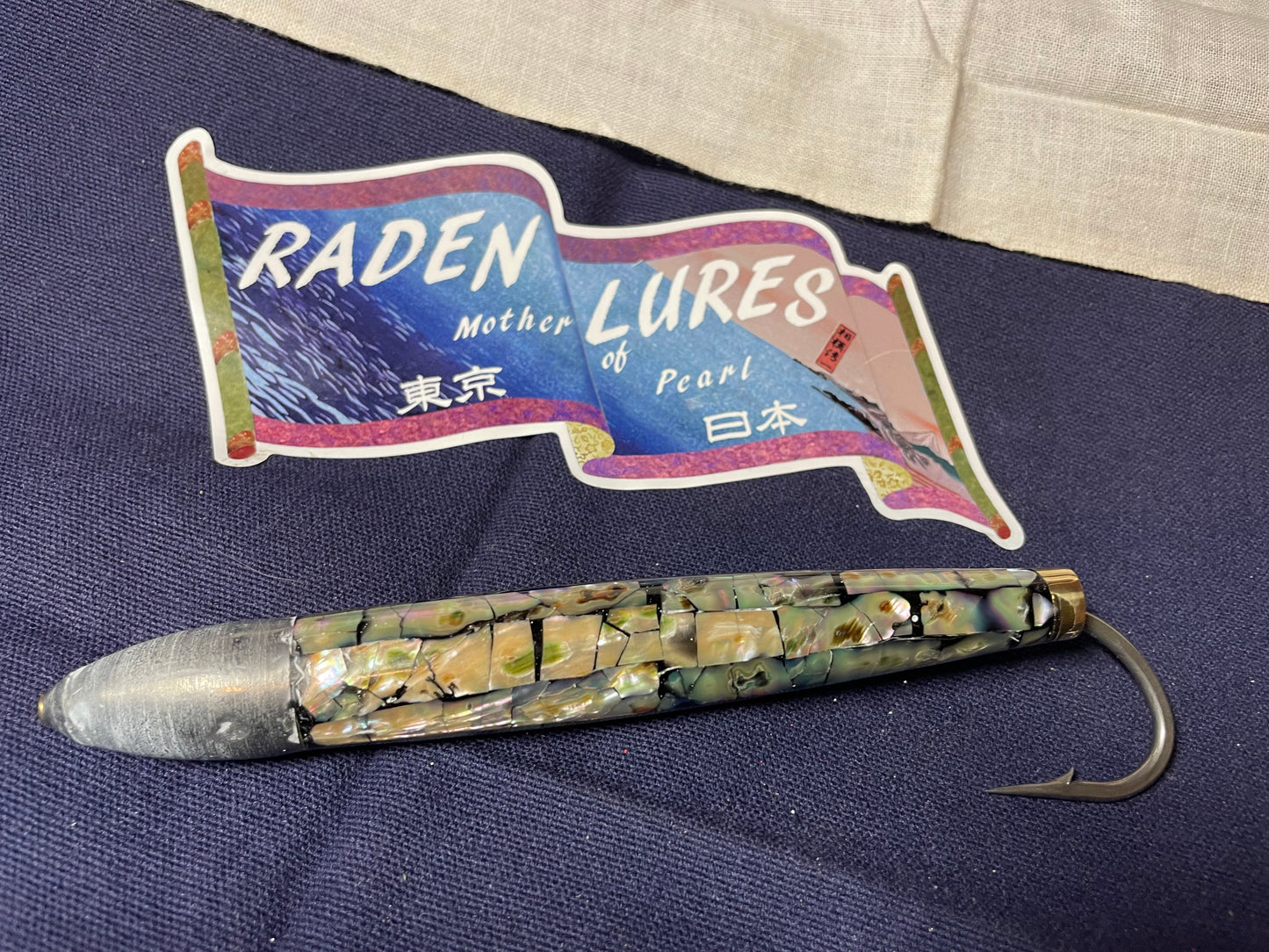 Japanese Raden Lure. Big Game Lure,Tuna ,6 in Cedar Plug mother of pearl.