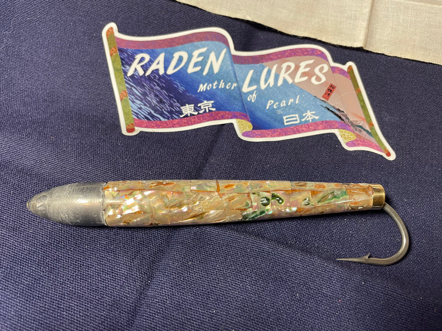 Japanese Raden Lure. Big Game Lure,Tuna ,6 in Cedar Plug mother of pearl.