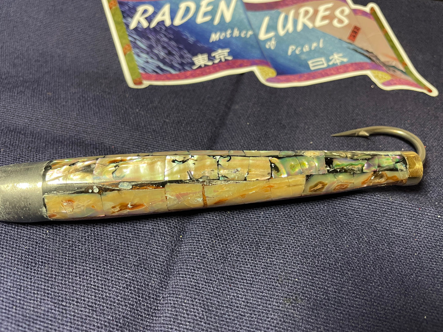 Japanese Raden Lure. Big Game Lure,Tuna ,6 in Cedar Plug mother of pearl.