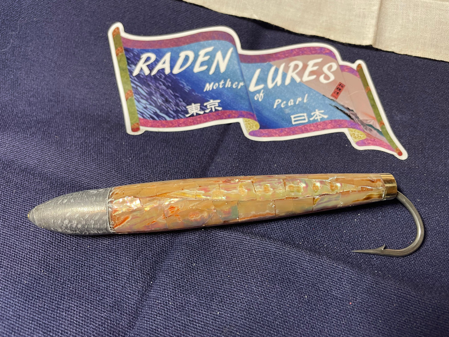 Japanese Raden Lure. Big Game Lure,Tuna ,6 in Cedar Plug mother of pearl.