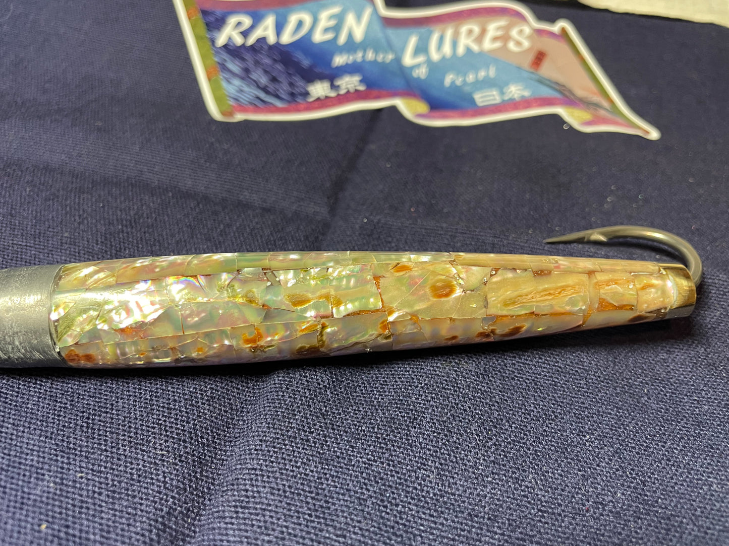 Japanese Raden Lure. Big Game Lure,Tuna ,6 in Cedar Plug mother of pearl.