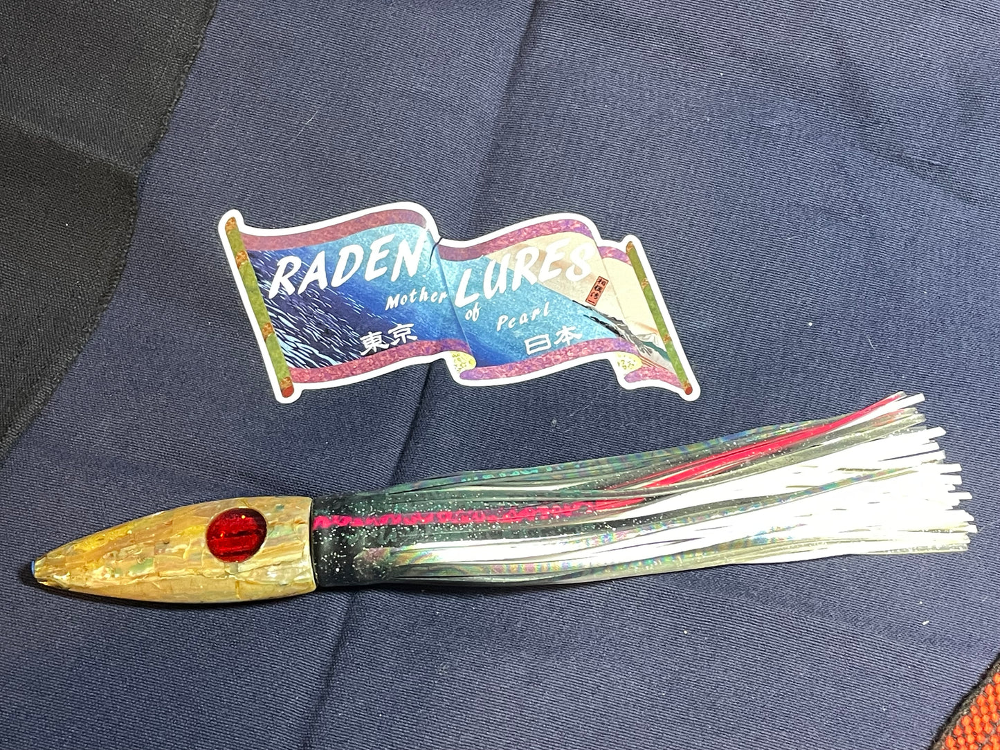 Japanese Raden Lure. Big Game Lure,Tuna ,Flat Head 12" 2 Hole jet mother of pearl.