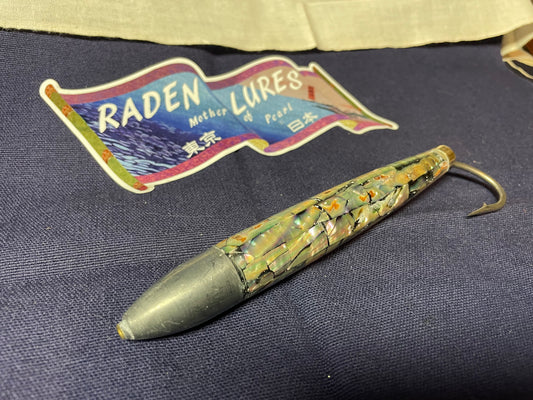 Japanese Raden Lure. Big Game Lure,Tuna ,6 in Cedar Plug mother of pearl.