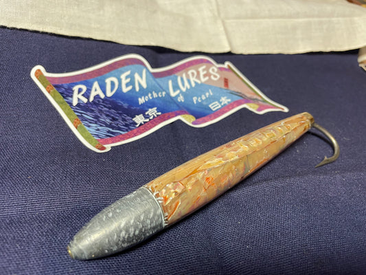 Japanese Raden Lure. Big Game Lure,Tuna ,6 in Cedar Plug mother of pearl.