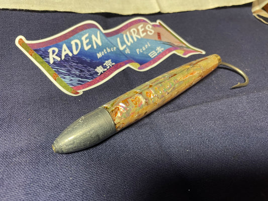 Japanese Raden Lure. Big Game Lure,Tuna ,6 in Cedar Plug mother of pearl.