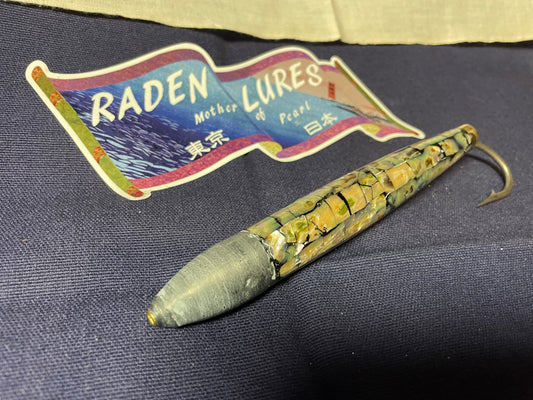 Japanese Raden Lure. Big Game Lure,Tuna ,6 in Cedar Plug mother of pearl.